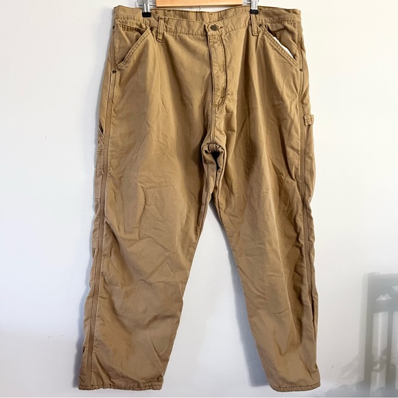 Wrangler Fleece Lined Carpenter Pants in Khaki Authentic Workwear Warm 40x30 - Picture 2 of 10